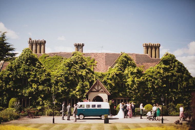 A VW Camper Van used to transport the bride and groom to their wedding at Boys Hall in Ashford in Kent