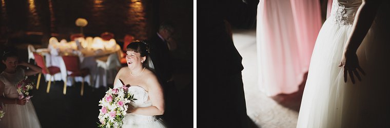 Bride waiting nervously for the start of her wedding at Cooling Caste Barn in Kent