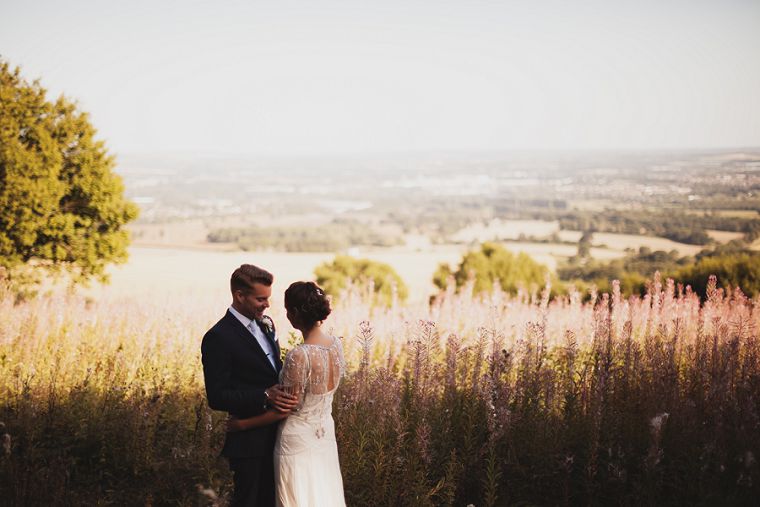 Bride and Groom overlooking the South Downs in Kent