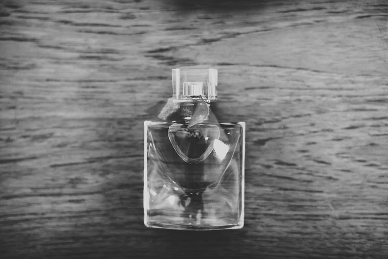 Black and white photograph of brides perfume