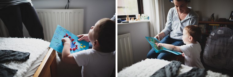 Page boy gives a bride a card before her wedding day