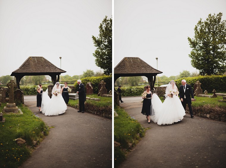 Bride with the father of the bride before the start of her wedding service