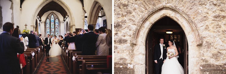 Bride and groom exiting St Mary's church in Kent