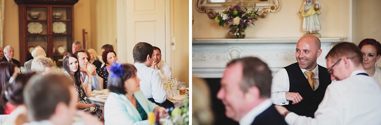 Wedding guests laughing during the wedding speeches