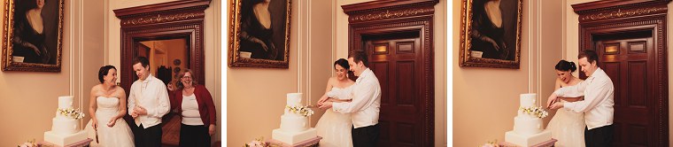 Bride and groom cutting their wedding cake