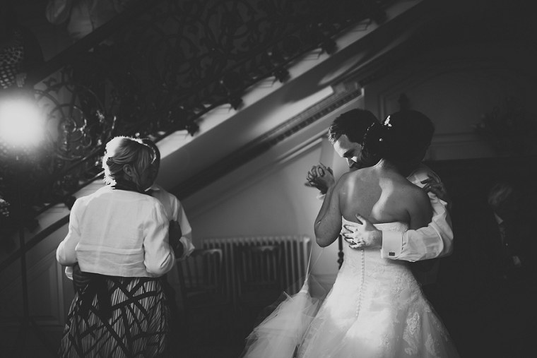 Black and White photograph of bride and groom dancing at their wedding at Mount Ephraim in Kent