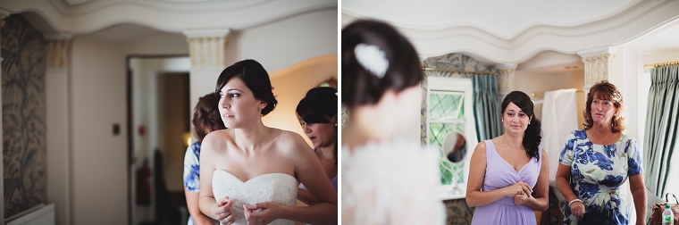 Bride getting ready for her wedding at Hayne Barn in Hythe