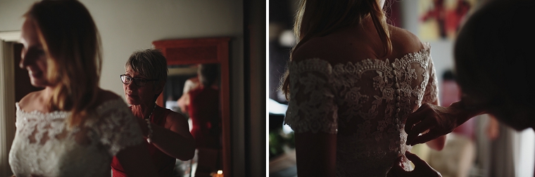 Brides mother crying as bride gets ready for her Tithe Barn wedding