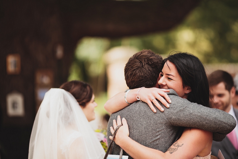 Casual wedding photograph of family and friends